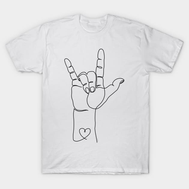 I Love You ASL Sign Hand Language Minimalist Line Art T-Shirt by DoubleBrush